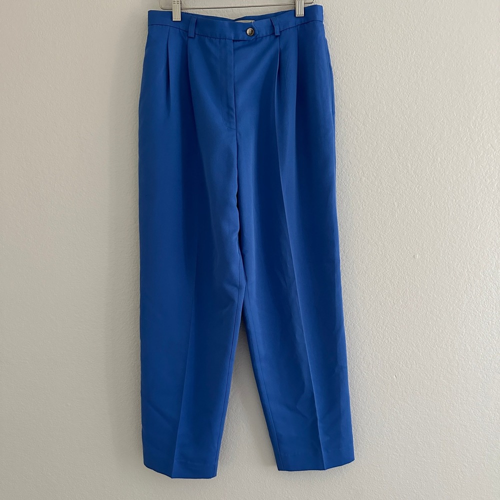 David Brooks Pleated Pants Womens 12 Blue High Rise Tapered Trousers Vintage USA